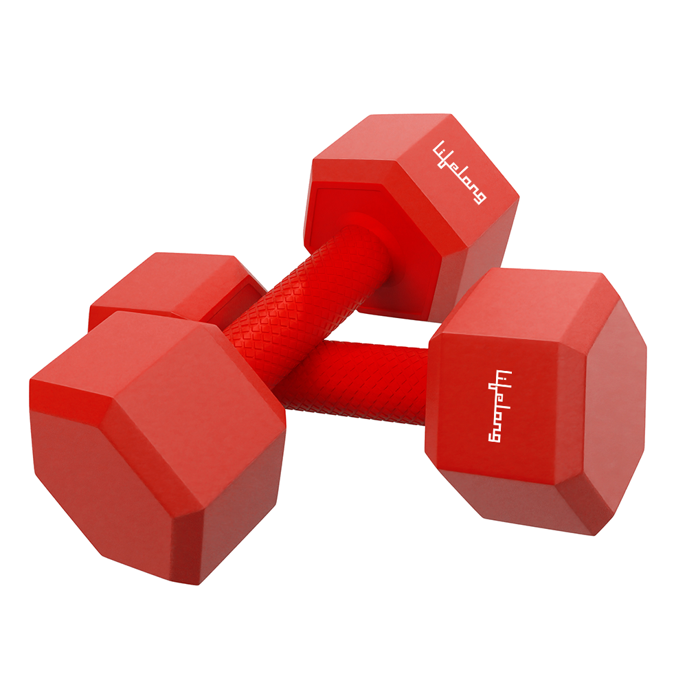 Lifelong PVC Hex Dumbbells Pack of 2 (1kg*2) Red Color for Home Gym Equipment Fitness Barbell|