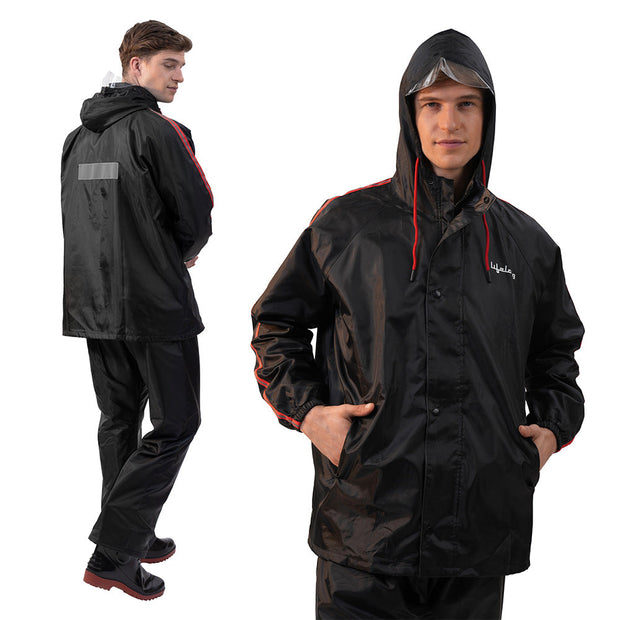 Lifelong Campaign Men’s Waterproof Polyester Raincoat Set – Double Coated Reversible Rain Suit with Hood & Inner Mobile Pocket (Top & Bottom, XXL)
