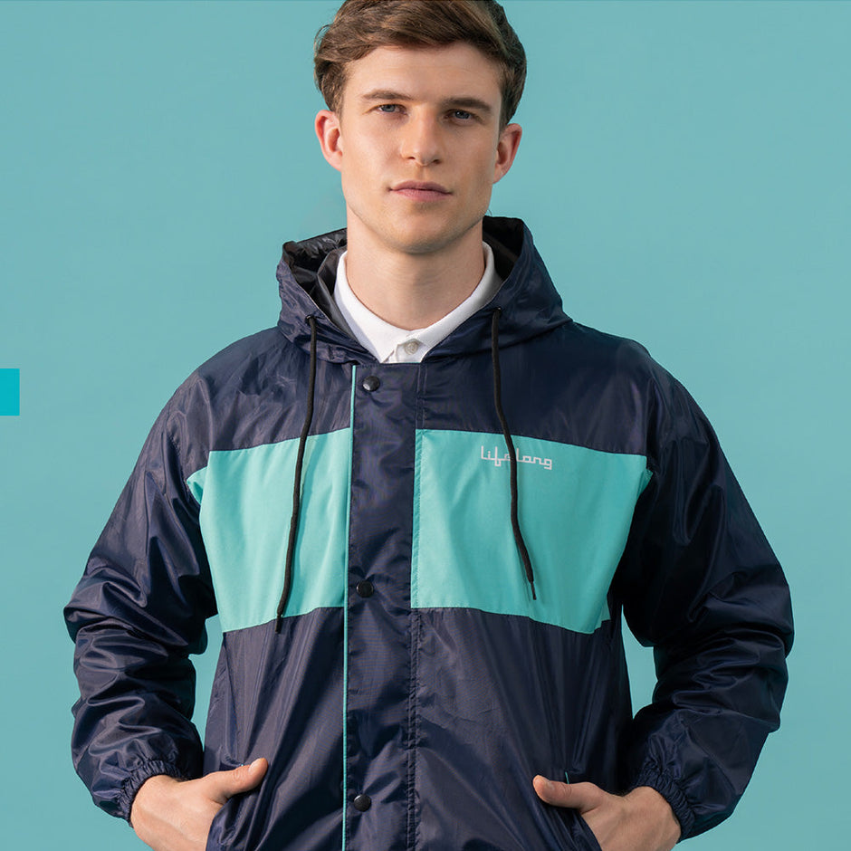 Lifelong Campaign Men's Polyester Waterproof Standard Length Raincoat Double Coating Reversible Rain Suit with Hood & Inner Mobile Pocket, Set of Top and Bottom, Size-L