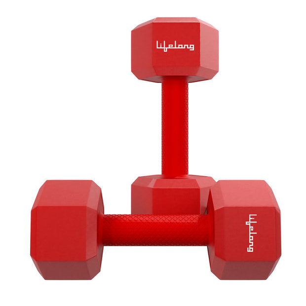 Lifelong PVC Hex Dumbbells Pack of 2 (1kg*2) Red Color for Home Gym Equipment Fitness Barbell|
