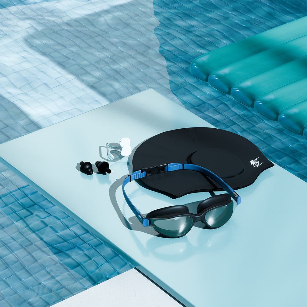 Lifelong Swimming Combo for Men - Goggles, Cap, Nose Clip(Blue)