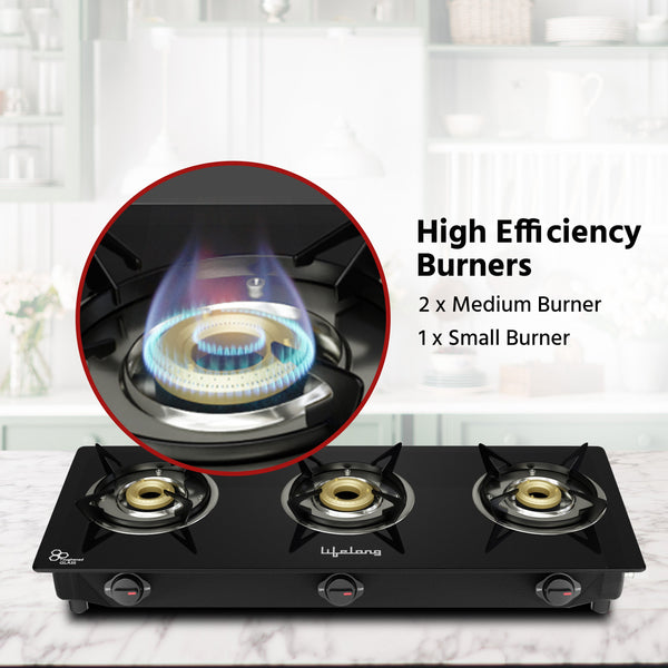 3 Burner Glass Top Gas Stove