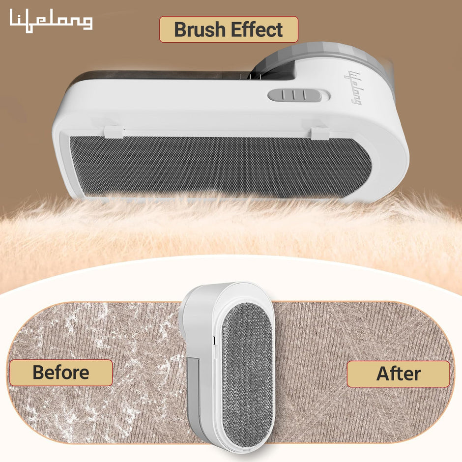 Lifelong 2-in-1 Lint Remover for Clothes with Brush - Fabric Shaver for Woollen Sweaters, Cotton Clothes, Sofa - Dust & Pet Hair Remover from Clothes - 2 Metre USB - Use with 5V-1A Adapter (LLELR18)