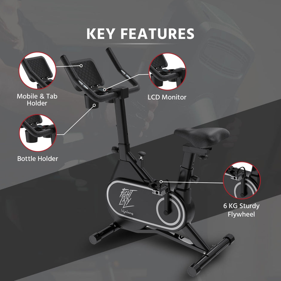 🔹 Spin Bike with 7kg Flywheel, 120kg Capacity & 12-Level Resistance