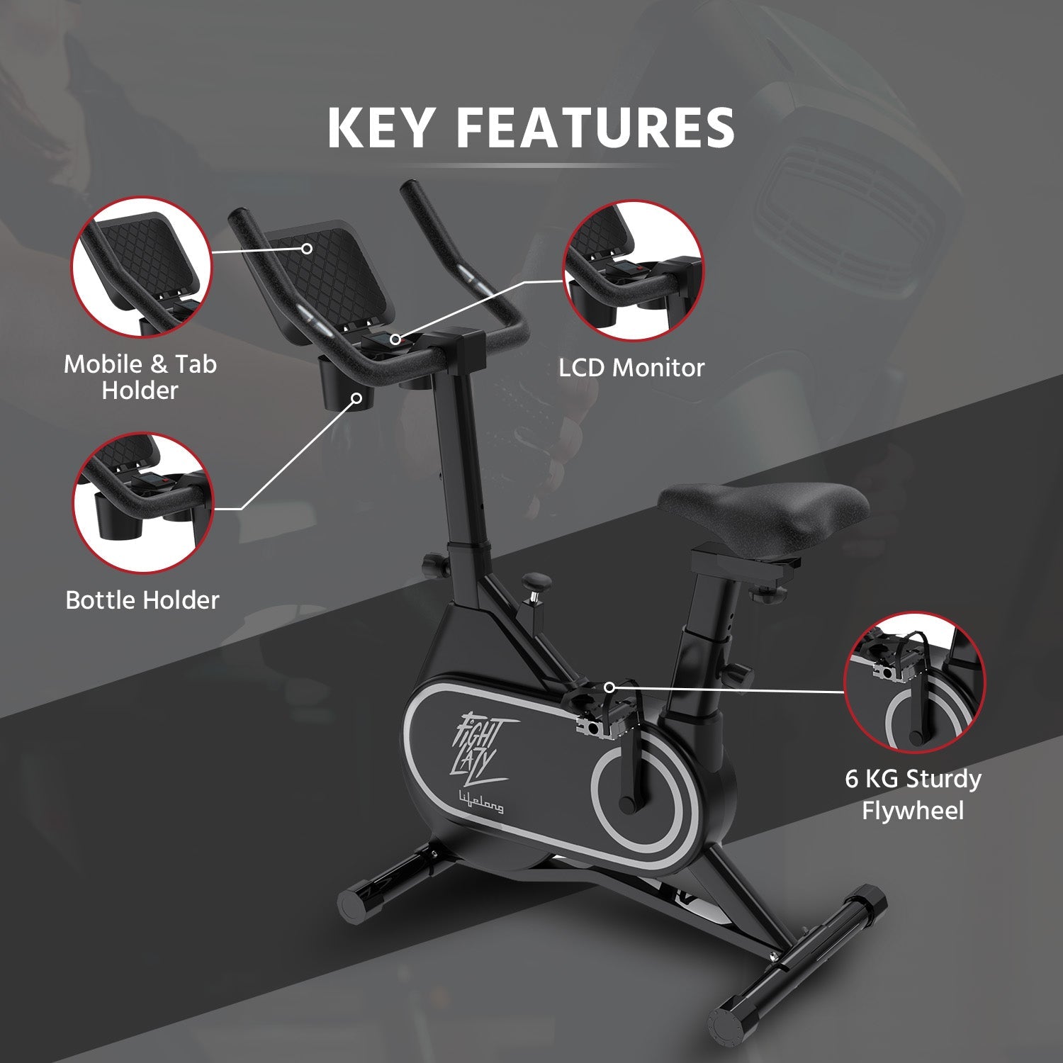 🔹 Spin Bike with 7kg Flywheel, 120kg Capacity & 12-Level Resistance