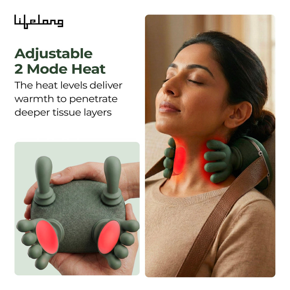 Lifelong Cordless Neck Massage Machine for Body Pain | 4D Kneading Back Massager for Pain Relief and deep Tissue | Simulated Human Hand Design | Wireless, Portable & Ergonomic Design