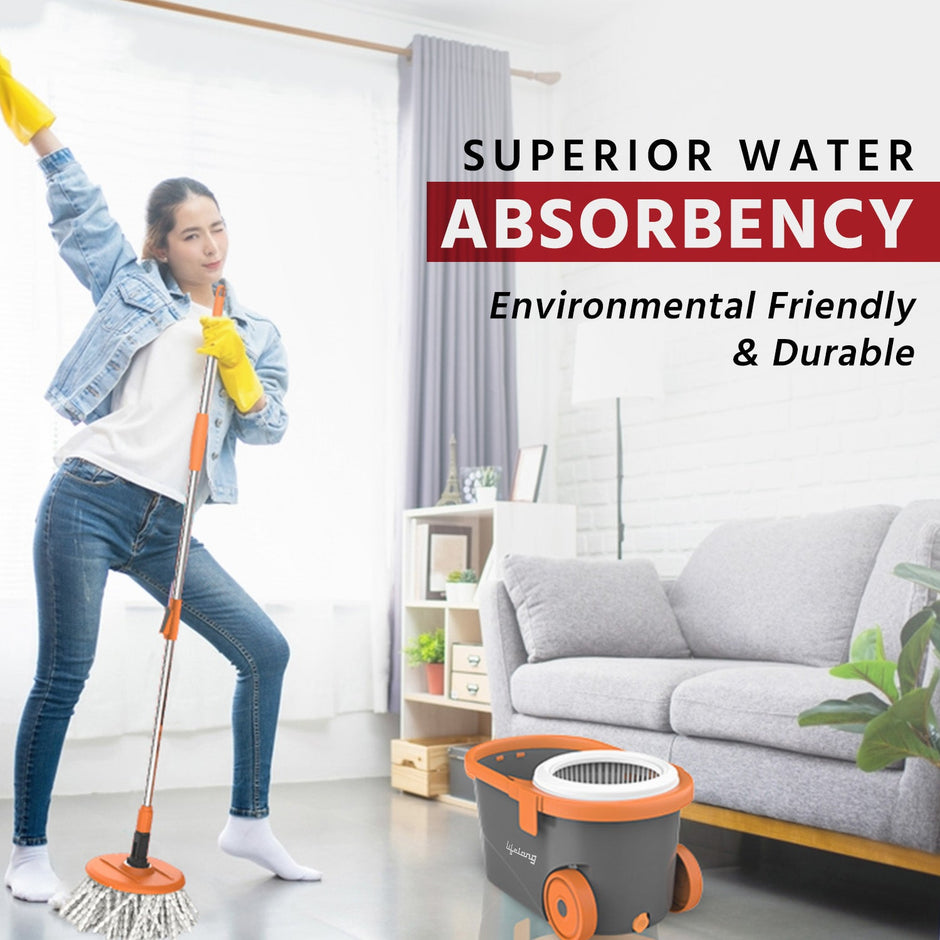 Lifelong 12L Spin Floor Mop Set with Bucket with 360 Degree Spinner, Floor Cleaning & Mopping System, Microfiber Refills (Orange, LLMOP901)