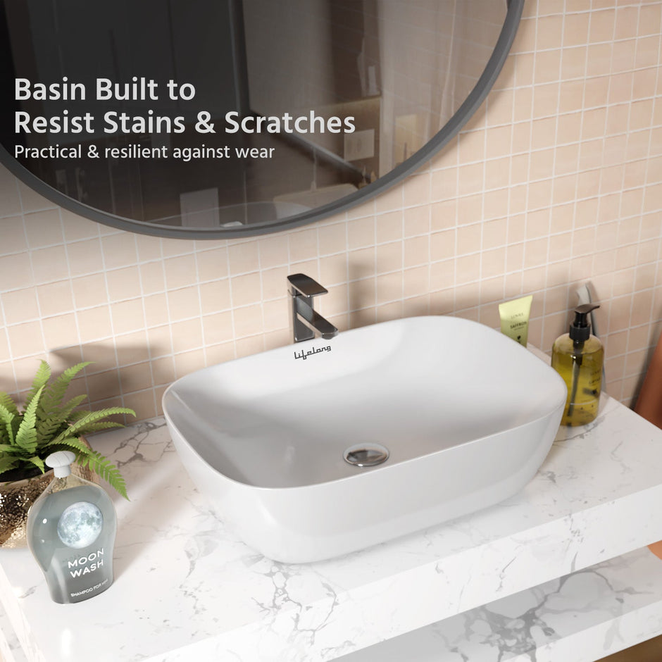 Lifelong Ceramic Tabletop Wash Basin, Stylish & Space-Saving Countertop Sink