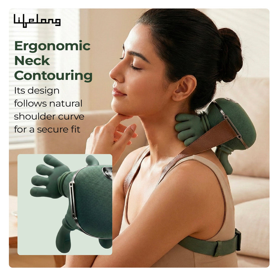 Lifelong Cordless Neck Massage Machine for Body Pain | 4D Kneading Back Massager for Pain Relief and deep Tissue | Simulated Human Hand Design | Wireless, Portable & Ergonomic Design
