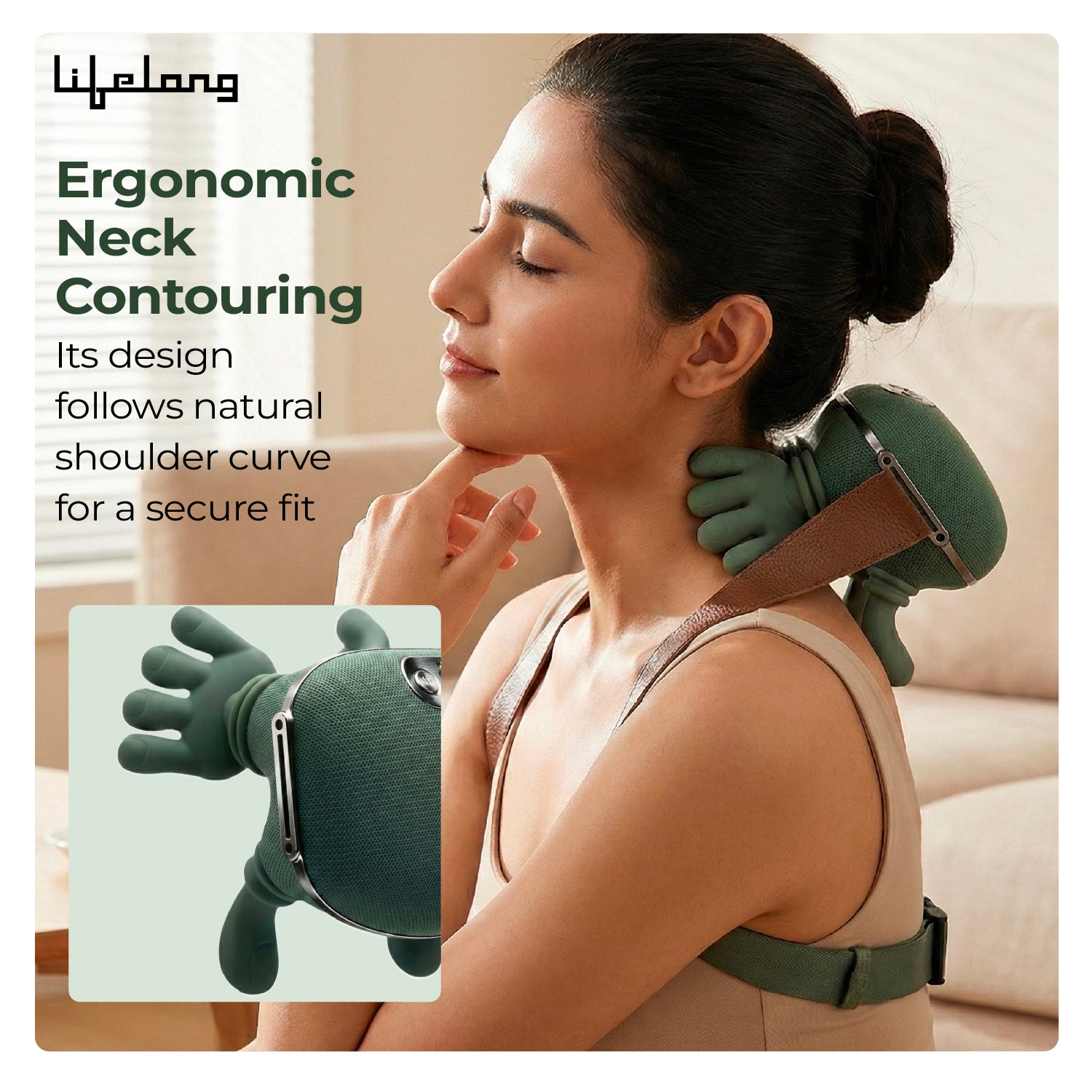 Lifelong Cordless Neck Massage Machine for Body Pain | 4D Kneading Back Massager for Pain Relief and deep Tissue | Simulated Human Hand Design | Wireless, Portable & Ergonomic Design