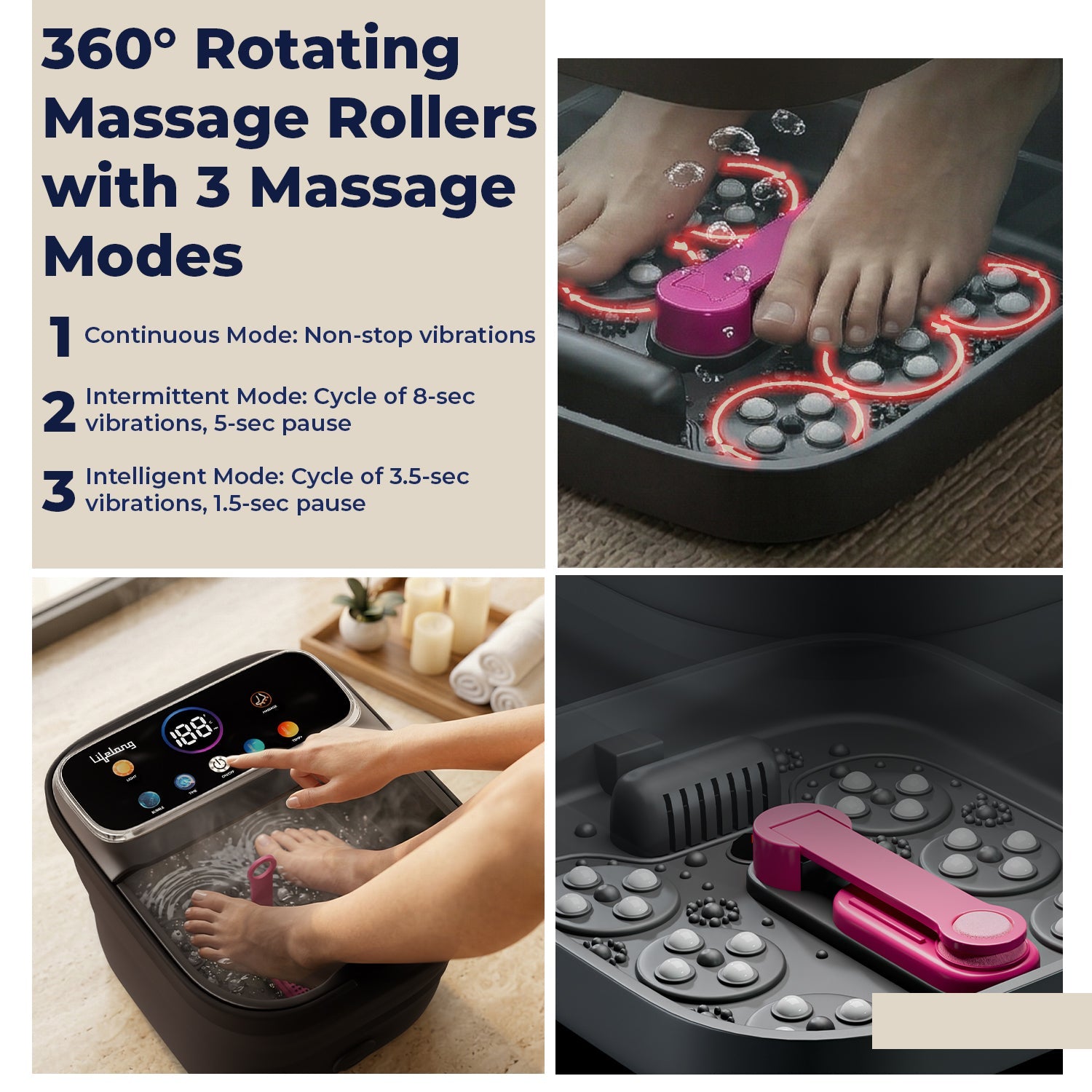 Lifelong Pedicure Foot Spa Massager Machine | Pedicure Tub for Home | with Digital Display & Bubble Function, 6 Massage Rollers & 3 Massage Model, Foldable Callus Remover | Remote Included