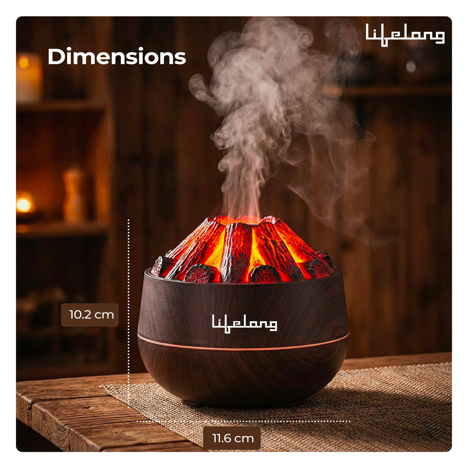 Lifelong Bonfire Home Humidifier & Essential Oil Diffuser | 300ml Tank Capacity |Ultrasonic Aromatherapy for Home, Office & Bedroom with Soothing Light for Relaxation| Essential Oil Fragrance Diffuser