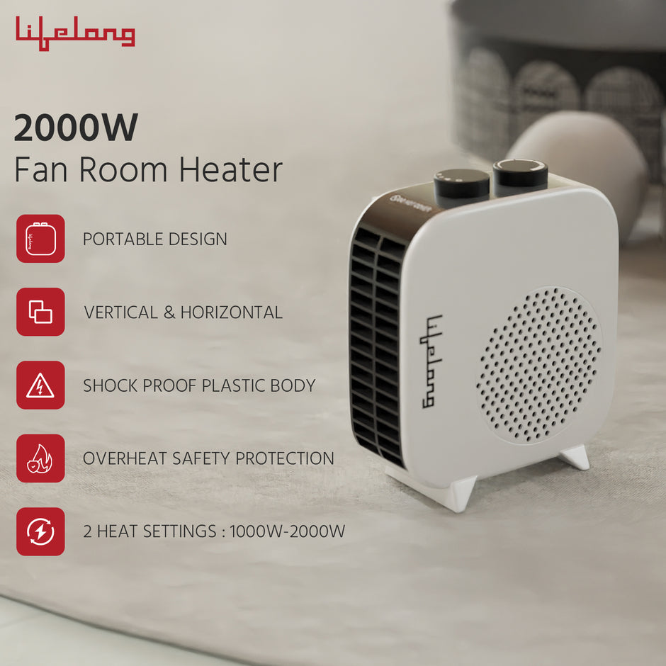 2000 Watt Room Heater for Home with 3 Air Setting & ISI Certified, Portable Electric Blower Heater