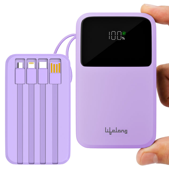 Lifelong Electronics 20000mAh 22.5W Fast Charging Power Bank | 3 Inputs (1 Built-in USB A Cable + 1 C + 1 Lightning Port) & 6 Outputs (3 Built-in Cables + 1 C + 2 A Port) | Small Pocket Size Powerbank