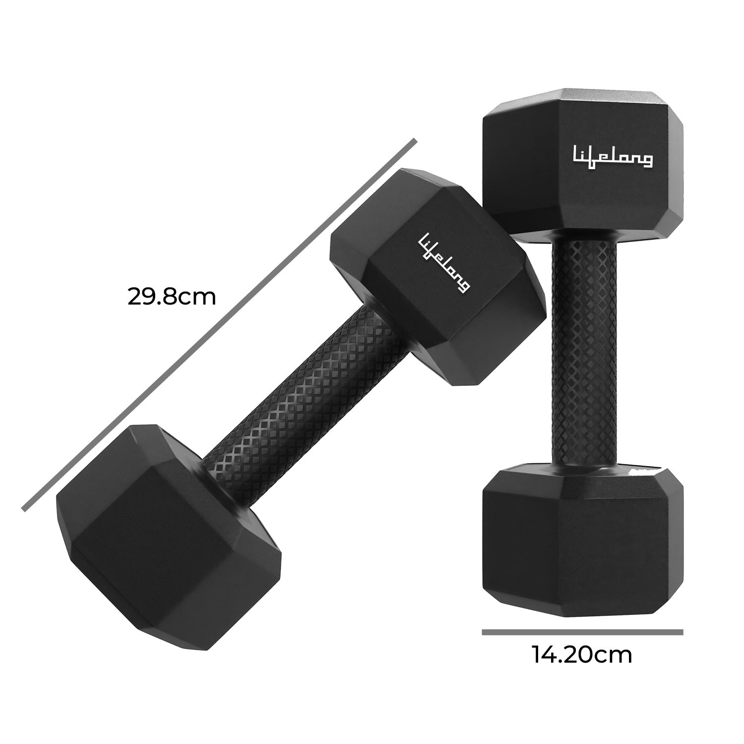 Lifelong PVC Hex Dumbbells Pack of 2 (5kg*2) Black Color for Home Gym Equipment Fitness Barbell|Gym Exercise|Home Workout, Gym Dumbbells|Dumbbells Weights for Men & Women
