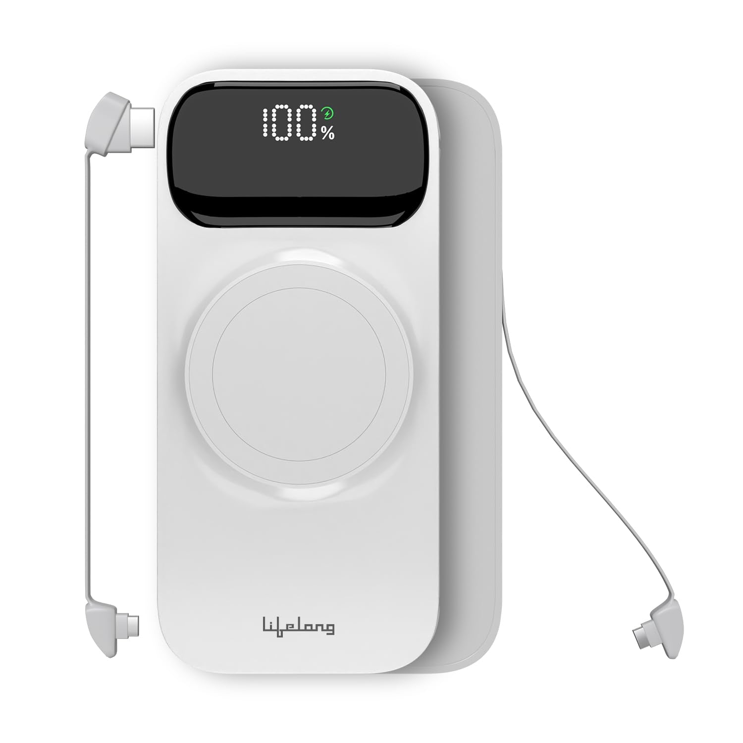 Lifelong ChargeMate 10000 mAh 22.5 W Wireless with MagSafe Slim Pocket Size Power Bank (White, Lithium Polymer, Fast Charging, Quick Charge 3.0 for Earbuds, Mobile, Smartwatch, Speaker, Tablet)