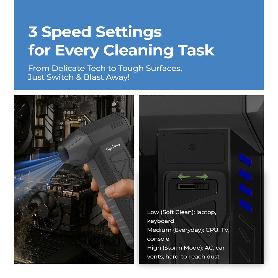 Lifelong Rechargeable Air Blower and Dust Cleaner for Home | Turbo Jet Machine Compressor | Powerful 130000 RPM | 8000 mAh | Duster for PC, Car, Keyboard & Electronics | BLDC Motor | 3 Speeds