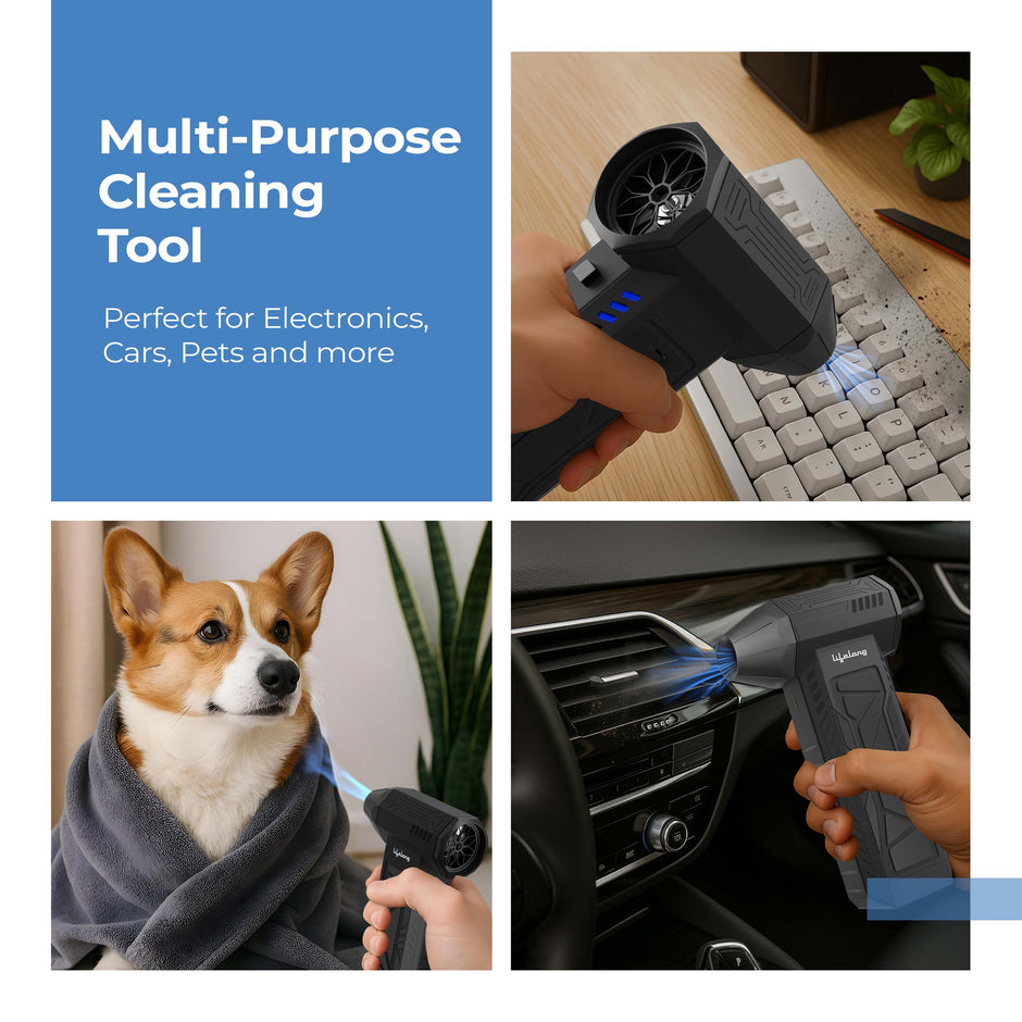 Lifelong Rechargeable Air Blower and Dust Cleaner for Home | Turbo Jet Machine Compressor | Powerful 130000 RPM | 8000 mAh | Duster for PC, Car, Keyboard & Electronics | BLDC Motor | 3 Speeds