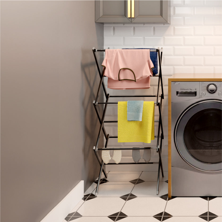 Lifelong Foldable Clothes Drying Stand | Vertical Metal Laundry Rack for Indoor & Balcony Use