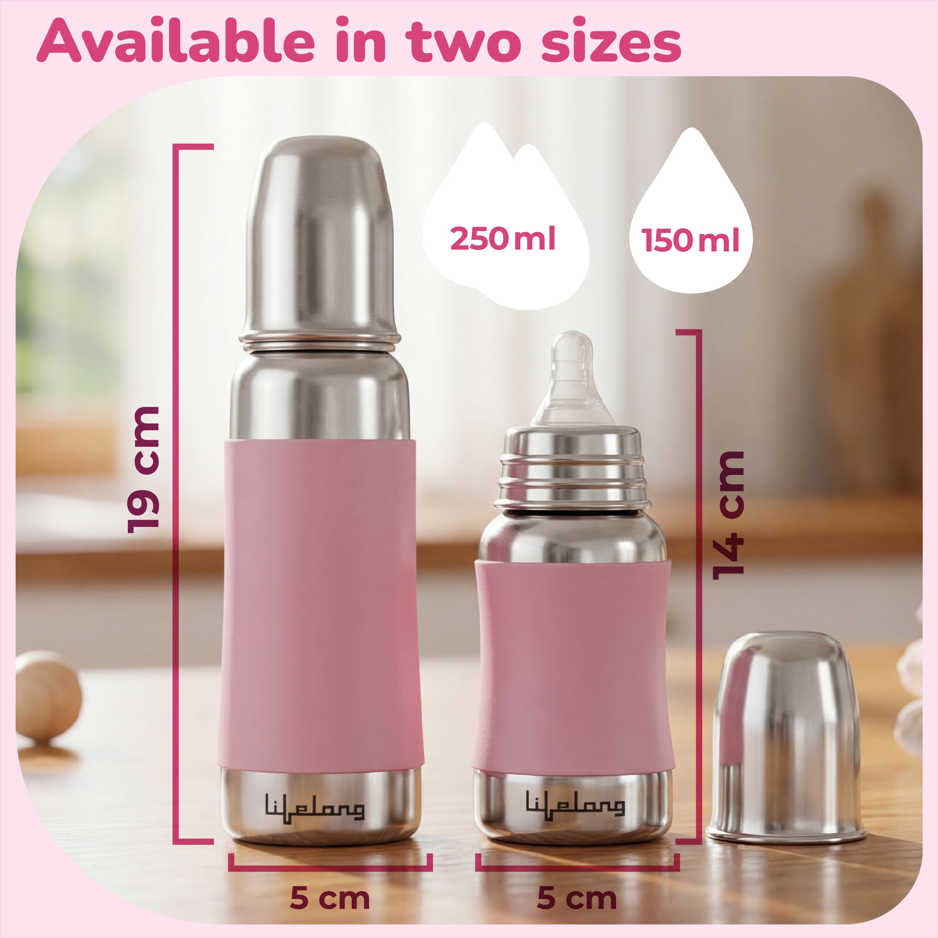 Lifelong SS304 Stainless Steel Baby Feeding Bottle 150ML with Silicone Sleeve – Anti-Colic, BPA Free, Leakproof Milk & Water Bottle for Newborns (Blue)