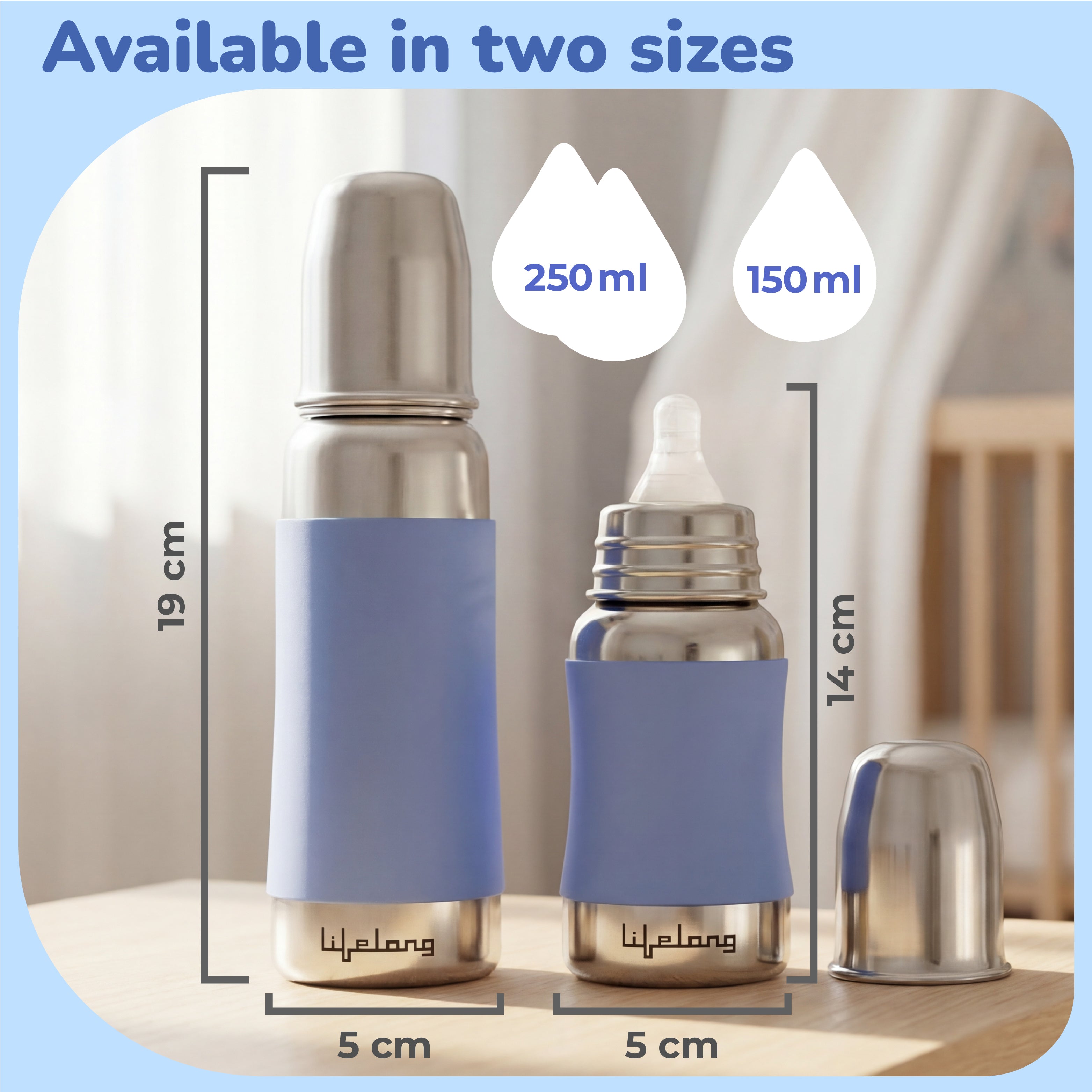 Lifelong Stainless Steel Anti-Colic Feeding Bottle 250ML – BPA Free, Leakproof (Blue)