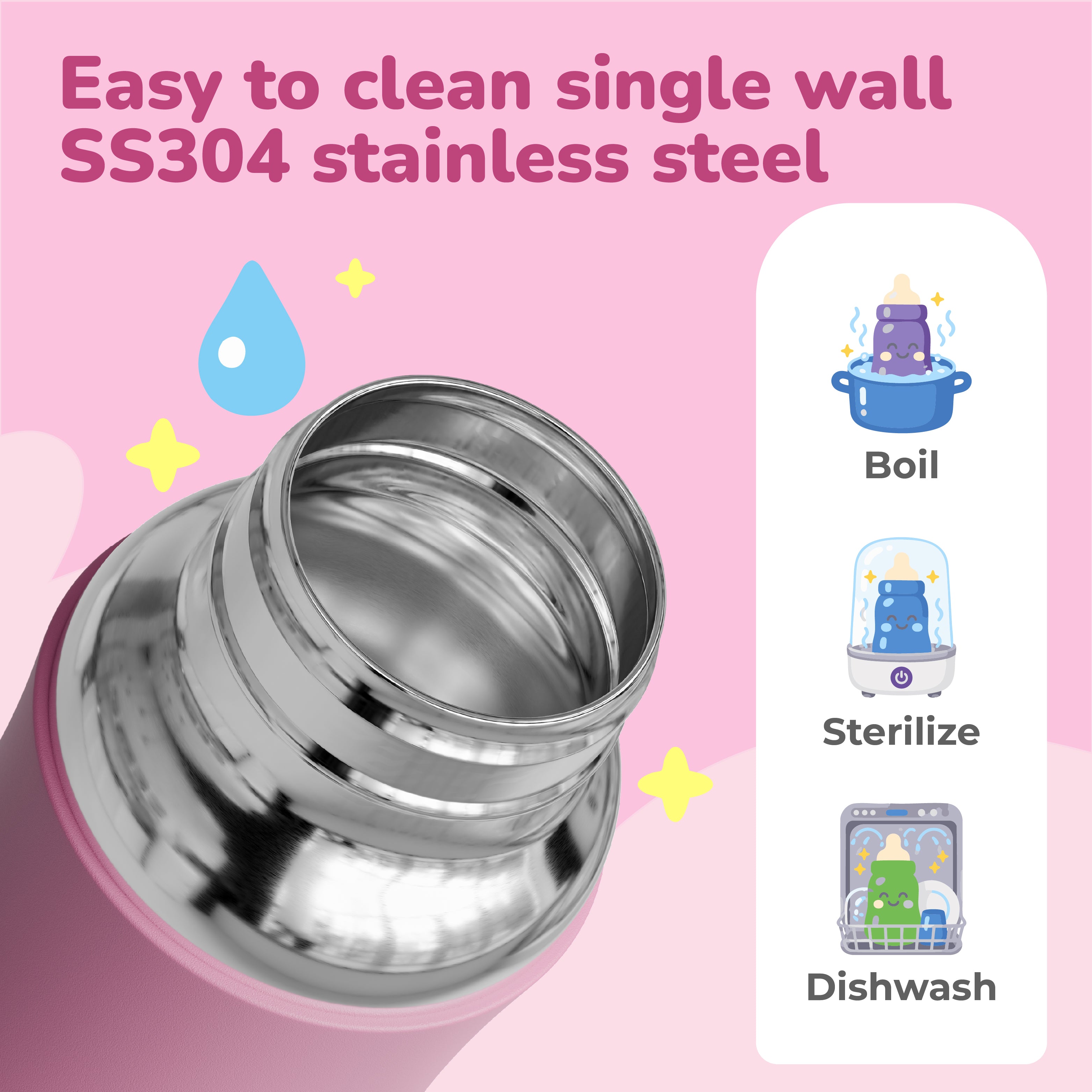 Lifelong SS304 Stainless Steel Baby Feeding Bottle 250ML with Silicone Sleeve – Anti-Colic, BPA Free, Leakproof Milk & Water Bottle for Newborns (Pink)