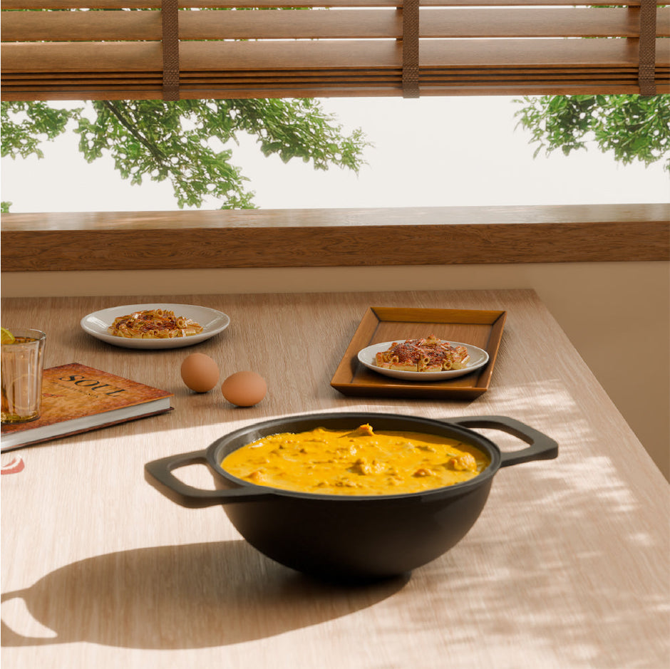 Lifelong Cast Iron Kadai 24cm With Wooden Spatula