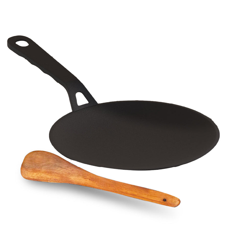 Lifelong Cast Iron Roti Tawa 255mm With Wooden Spatula