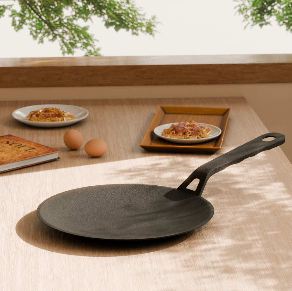 Lifelong Cast Iron Roti Tawa 255mm With Wooden Spatula