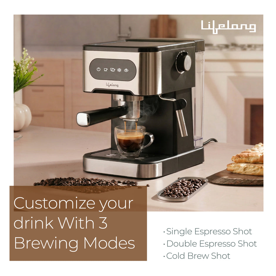Lifelong 1350 W Digital Espresso Coffee Maker & Cold Brew Coffee Machine