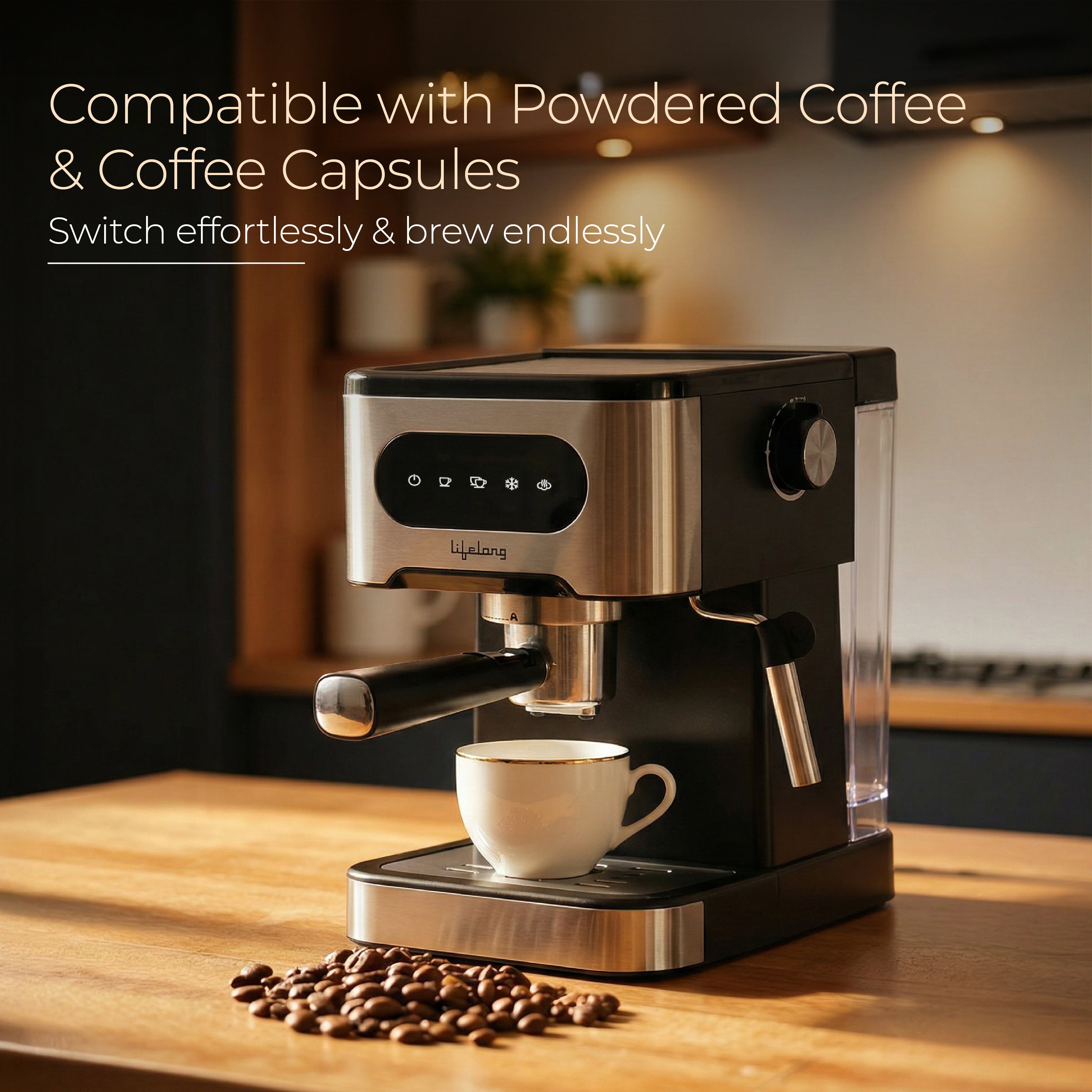 Lifelong 1350 W Digital Espresso Coffee Maker & Cold Brew Coffee Machine