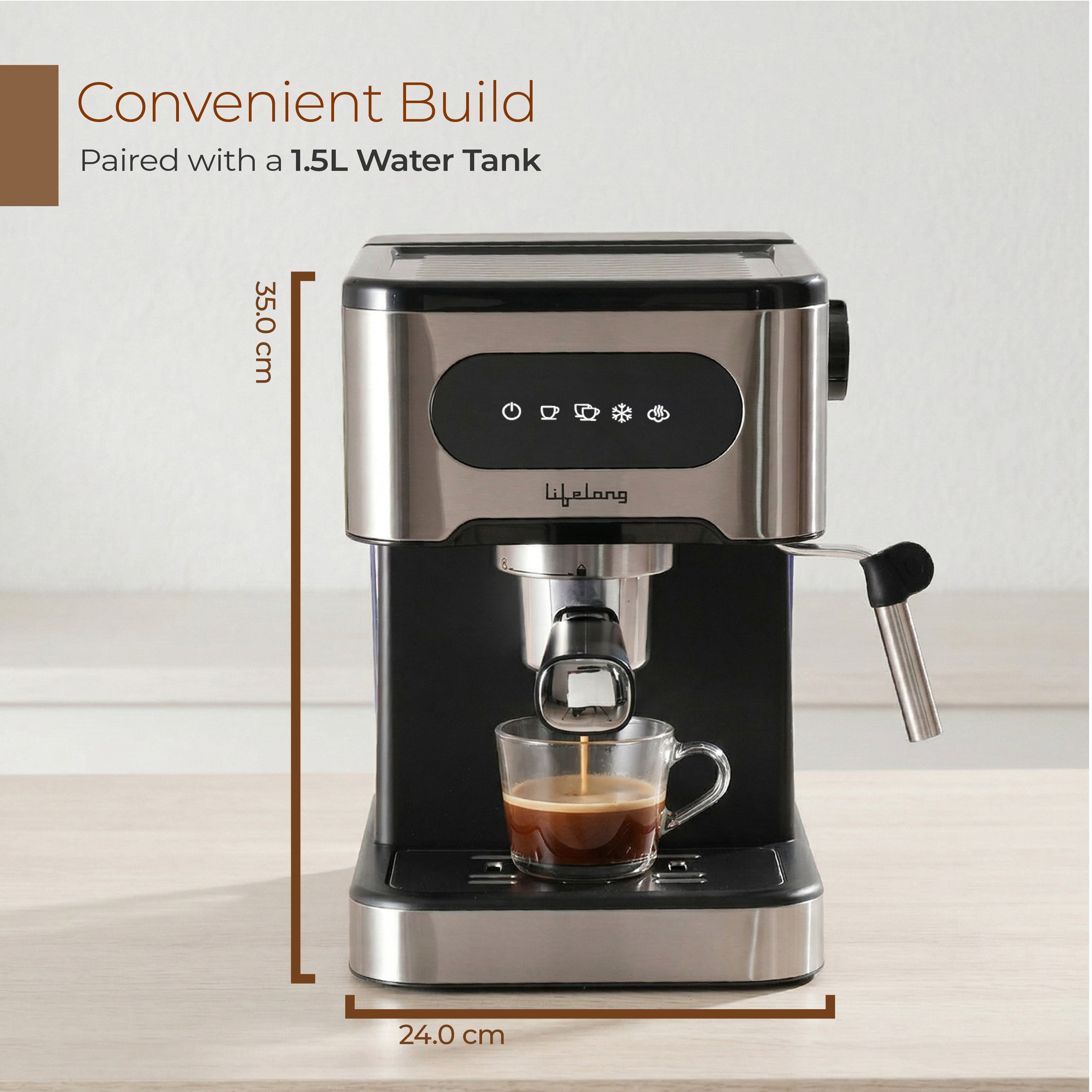 Lifelong 1350 W Digital Espresso Coffee Maker & Cold Brew Coffee Machine