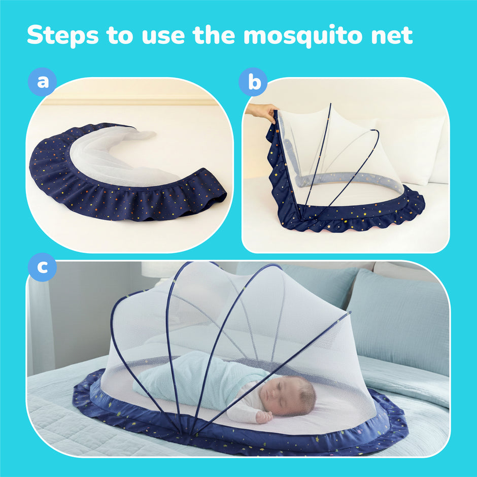Lifelong Cuppy Foldable Baby Mosquito Net – Bottomless Umbrella Net with Soft Breathable Mesh for Kids 0-2 Years, 90x60x45cm (Blue)