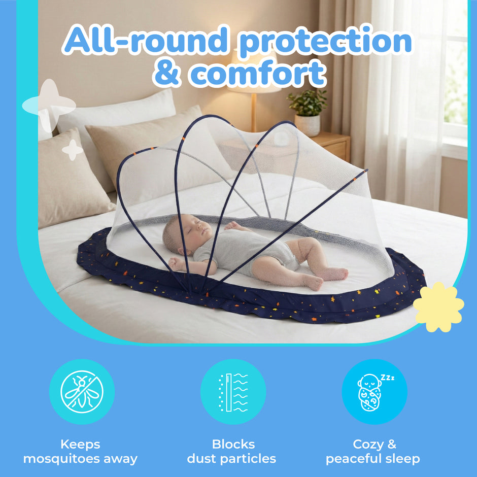Lifelong Cuppy Foldable Baby Mosquito Net – Bottomless Umbrella Net with Soft Breathable Mesh for Kids 0-2 Years, 90x60x45cm (Blue)