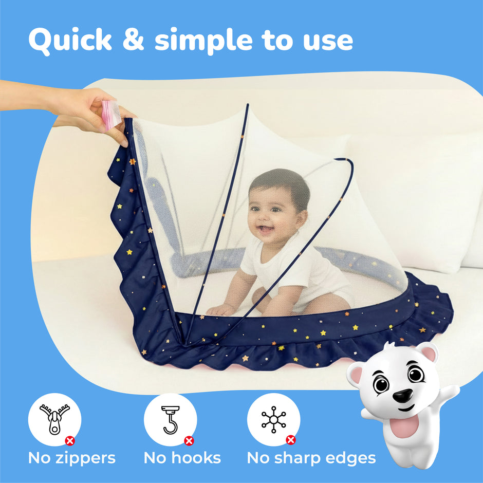 Lifelong Cuppy Foldable Baby Mosquito Net – Bottomless Umbrella Net with Soft Breathable Mesh for Kids 0-2 Years, 90x60x45cm (Blue)