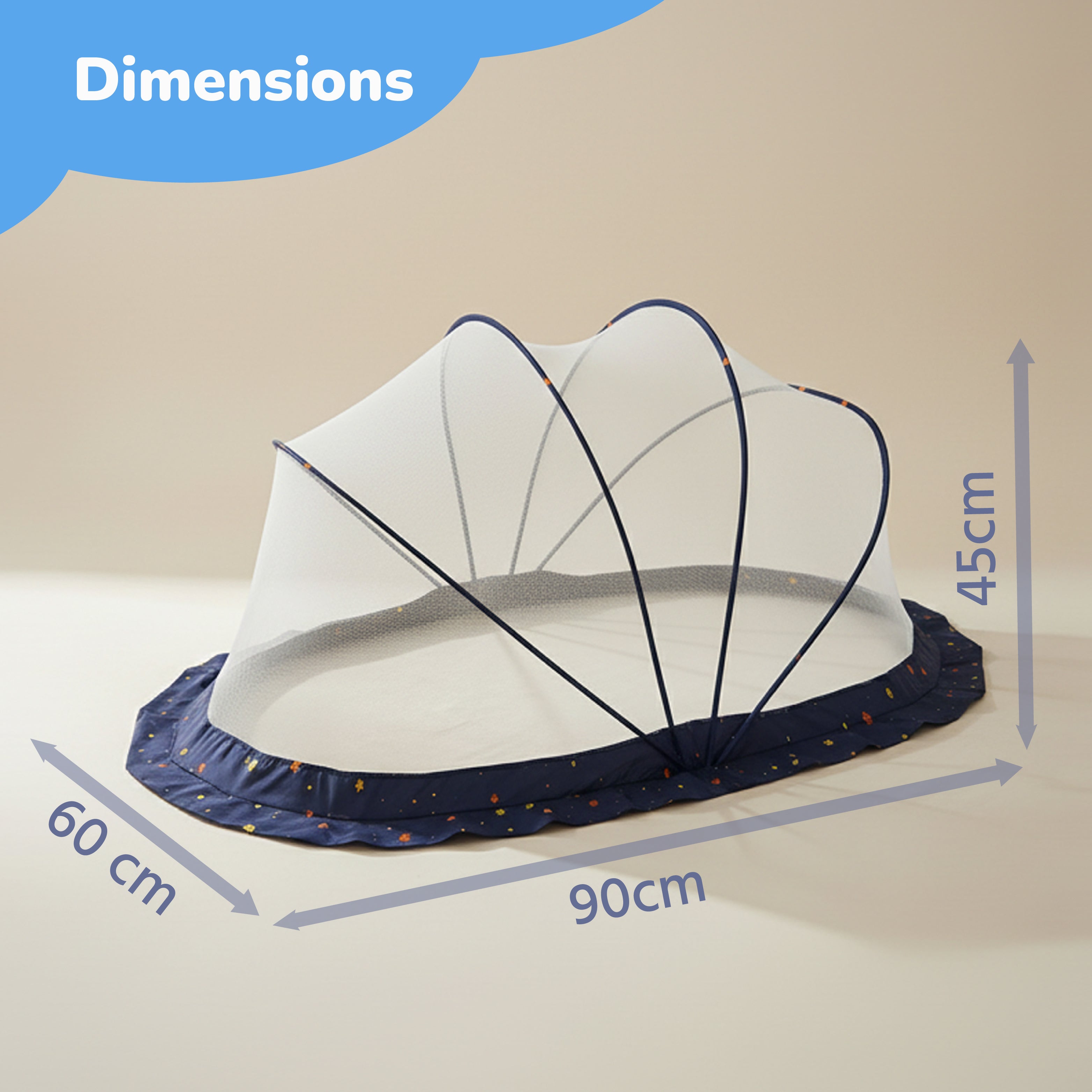 Lifelong Cuppy Foldable Baby Mosquito Net – Bottomless Umbrella Net with Soft Breathable Mesh for Kids 0-2 Years, 90x60x45cm (Blue)