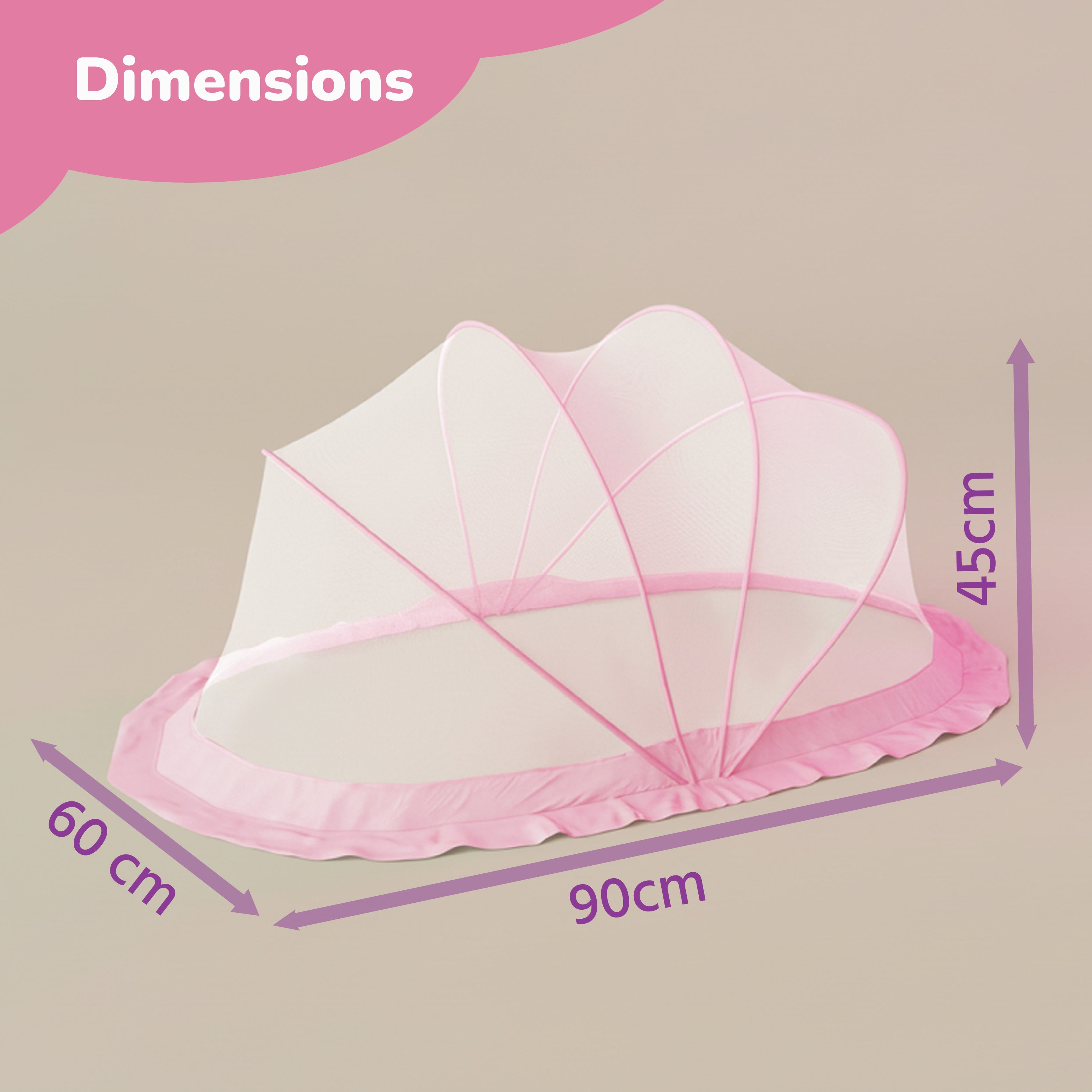 Lifelong Cuppy Foldable Baby Mosquito Net 0-2 Years, Bottomless & Breathable, Portable Umbrella Net – Pink