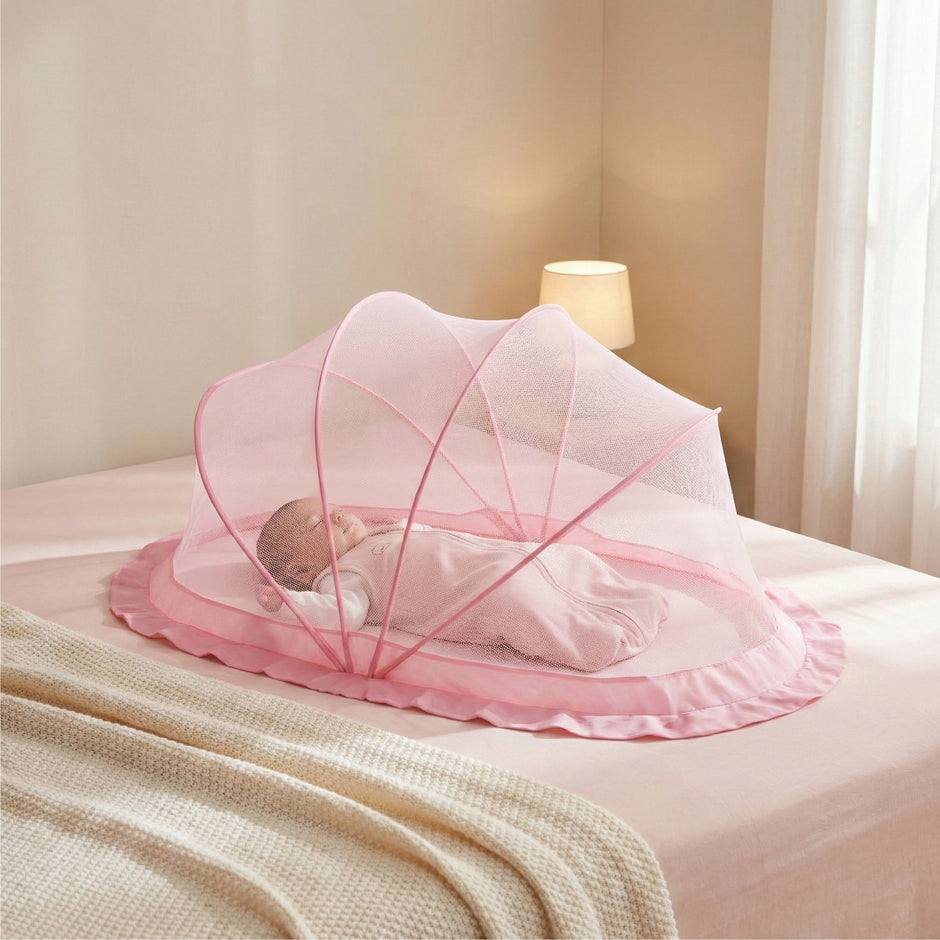 Lifelong Cuppy Foldable Baby Mosquito Net 0-2 Years, Bottomless & Breathable, Portable Umbrella Net – Pink