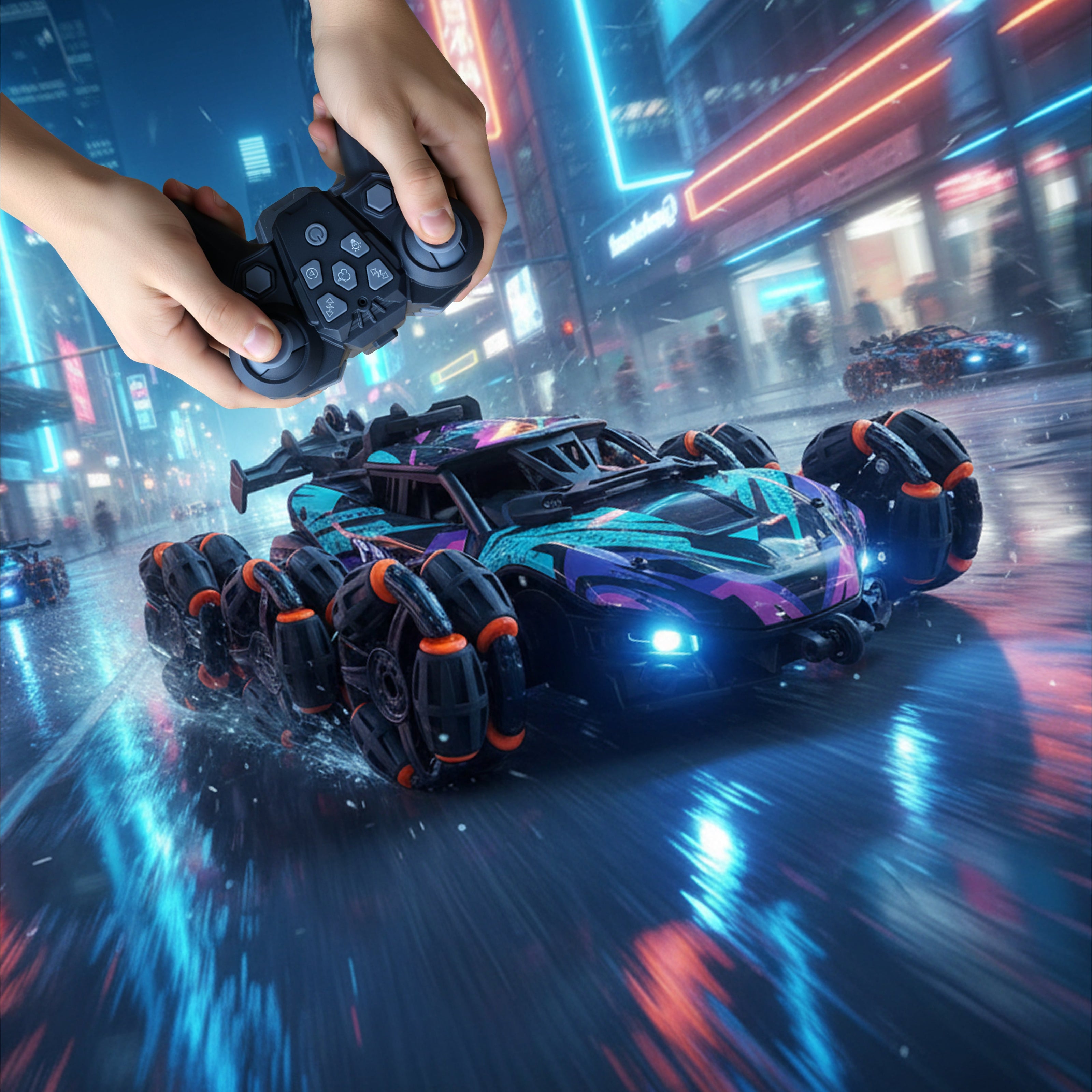 Lifelong 6x6 RC Stunt Car with Smoke, Lights, 360° Spin & Rechargeable Battery