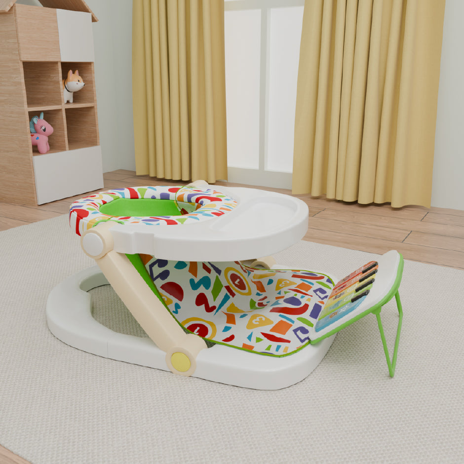 Cuppy Sit-Me-Up Baby Seat with Detachable Piano | Foldable & Baby Sit Up Training Seat | 3-6 Months with Feeding Tray | Foldable Design for Easy Storage, Soft & Comfortable Seat with Safety