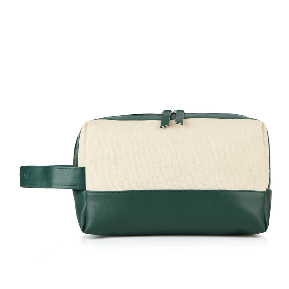 Personalised Travel Pouch – Water-Resistant Canvas Toiletry Bag (Green)