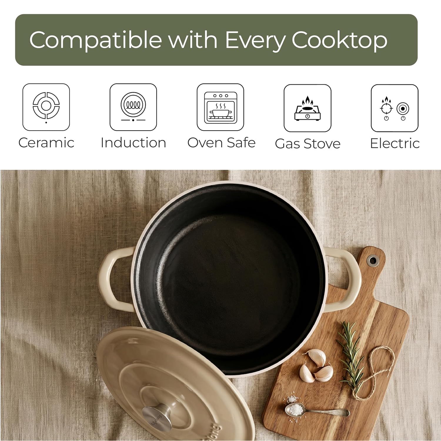 Lifelong Enamel Cast Iron Dutch Oven with Lid (5.6L, 28cm) | Oven, Gas & Induction Compatible | Slow Cooking, Even Heat Distribution, Nontoxic, Durable, Naturally Nonstick, No Stains & Scratch (Ivory)