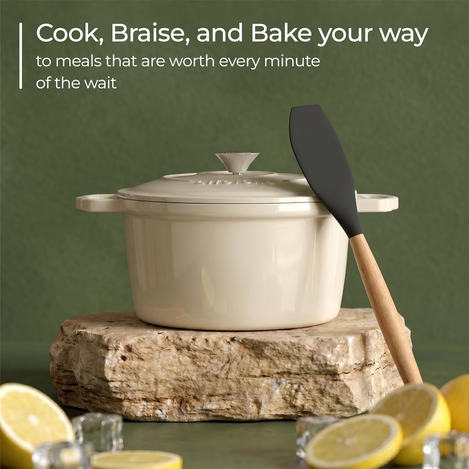 Lifelong Enamel Cast Iron Dutch Oven with Lid (5.6L, 28cm) | Oven, Gas & Induction Compatible | Slow Cooking, Even Heat Distribution, Nontoxic, Durable, Naturally Nonstick, No Stains & Scratch (Ivory)