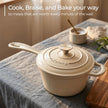 Lifelong Enamel Cast Iron Saucepan with Lid (1.9L, 20cm) | Oven, Gas & InductionŚ Compatible | Slow Cooking, Even Heat Distribution, Non-Toxic, Durable, Naturally Nonstick, No Stains or Scratch(Ivory)