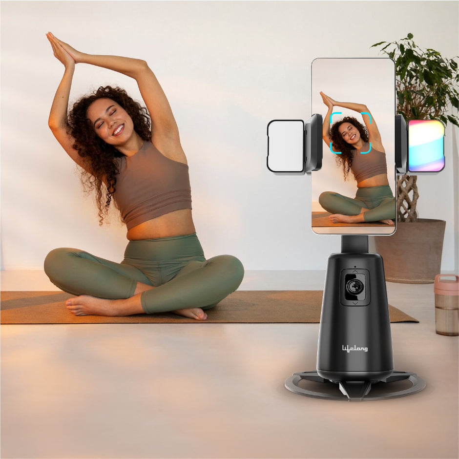AI Auto Face Tracking Tripod | 360Ã‚Â° Rotation Mobile Stand for Video Recording | Rechargeable Phone Holder Camera Stand for Shooting