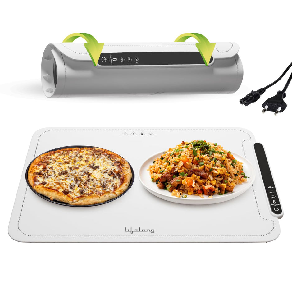 Electric Food Warmer - 250 W | Roll Up Silicon Heating Mat | Adjustable Temperature Control with Touch | Even Warming Tray for Dining, Parties & Events | Auto Shut-Off