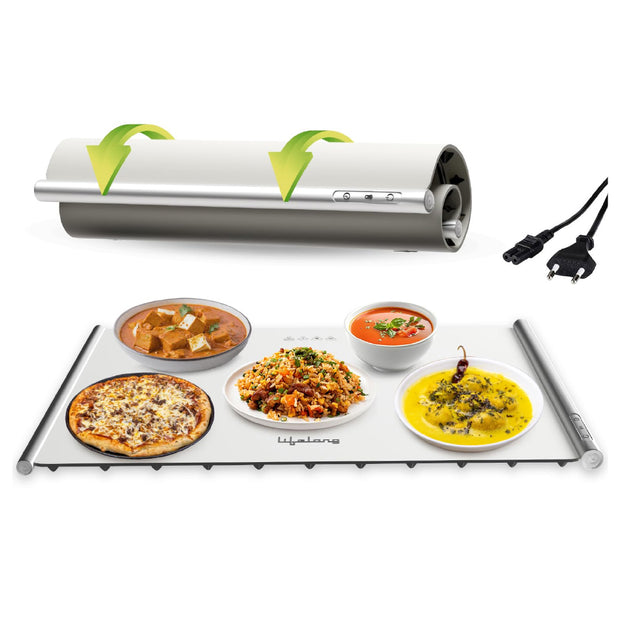 Electric Food Warmer - 400 W | Roll Up Silicon Heating Mat | Adjustable Temperature Control with Touch | Even Warming Tray for Dining, Parties & Events