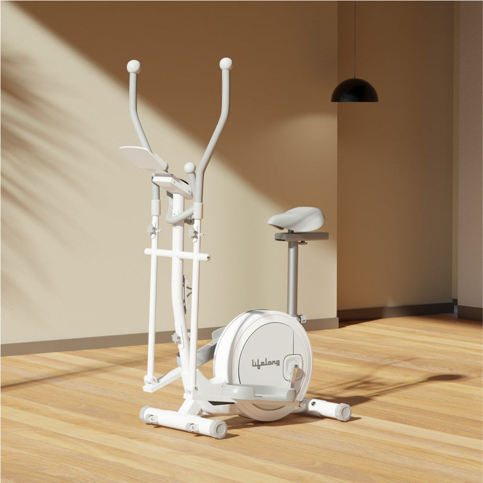 Elliptical Cross Trainer Bike for Home Use | Cycling Machine | Exercise Machine with Touch LED Screen Display, Adjustable Seat |6kg Flywheel|Magnetic Adjustable Resistance & iPad Holder-white