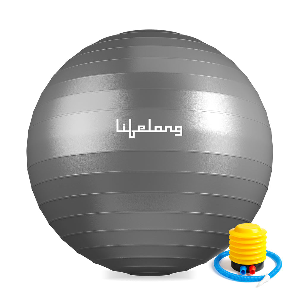 Lifelong LLFAGB55G Gym Ball for Exercise Anti Burst Exercise Ball with Foot Pump for Workout Yoga Ball for Women and Men, Grey