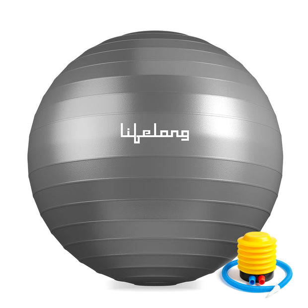 Lifelong LLFAGB65G Gym Ball for Exercise Anti Burst Exercise Ball with Foot Pump for Workout Yoga Ball for Women and Men, Grey